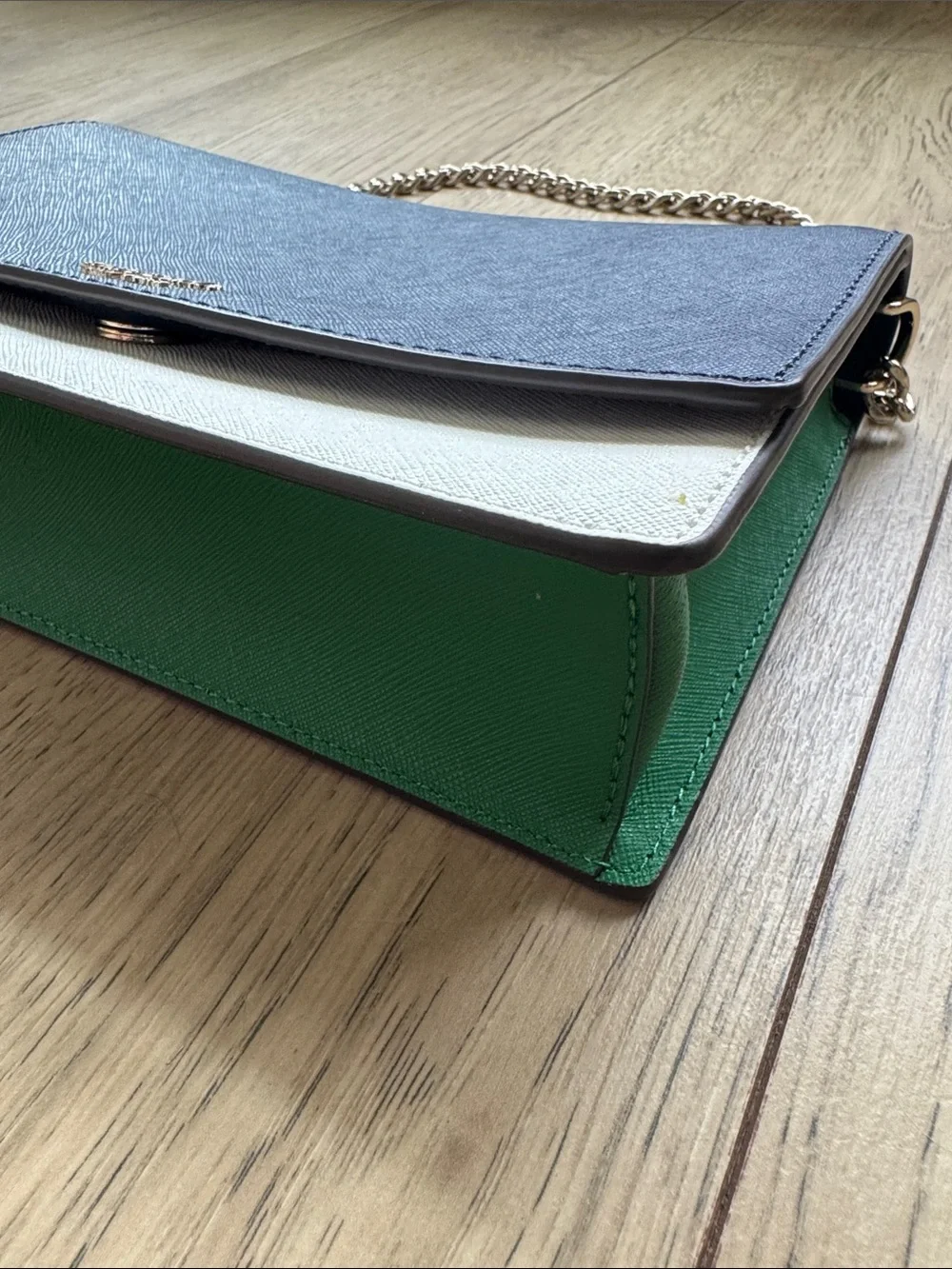 Kate Spade Navy Blue White Green Crossbody Purse Bag Silver Hardware Chain